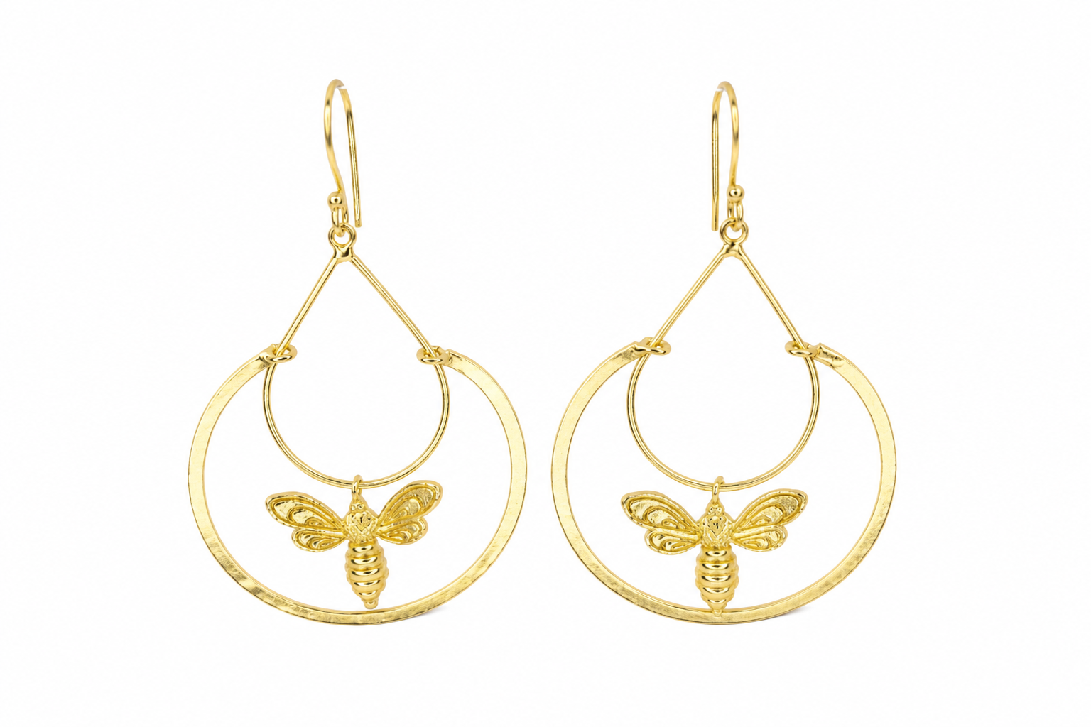 18KT Gold Plated Bee Charm Hoop Earrings