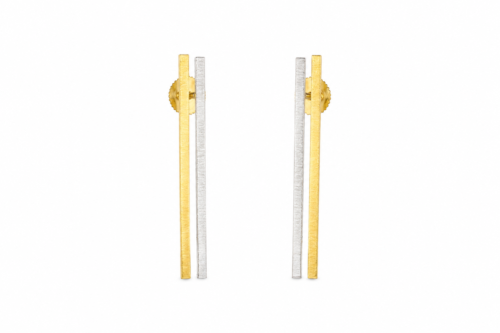 Gold & Silver Dual-Tone Minimalist Bar Drop Earrings