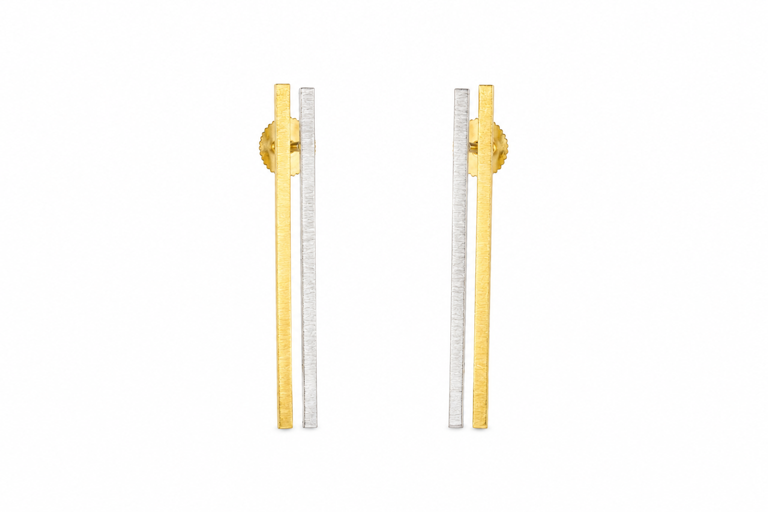Gold & Silver Dual-Tone Minimalist Bar Drop Earrings