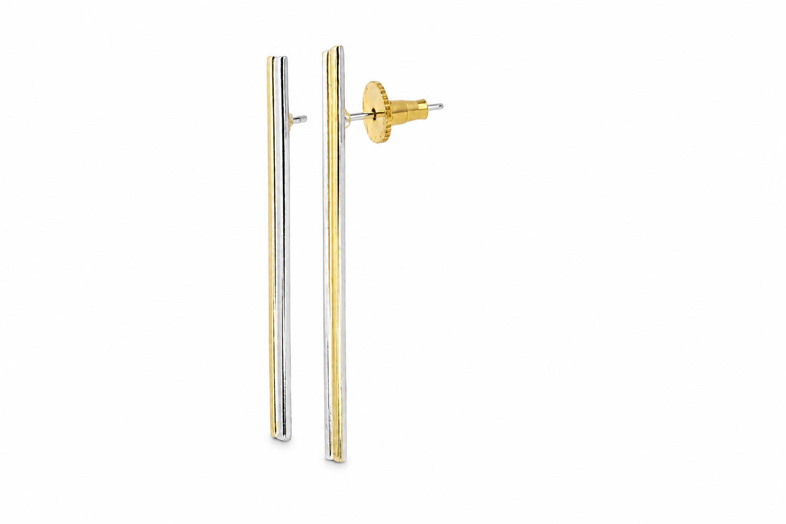 Gold & Silver Dual-Tone Minimalist Bar Drop Earrings
