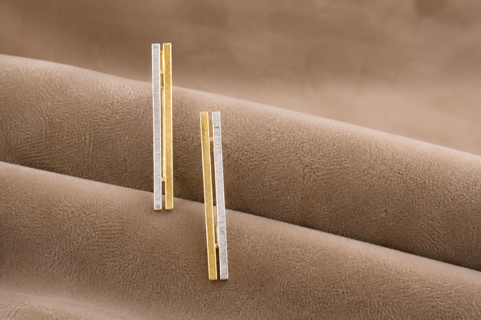 Gold & Silver Dual-Tone Minimalist Bar Drop Earrings