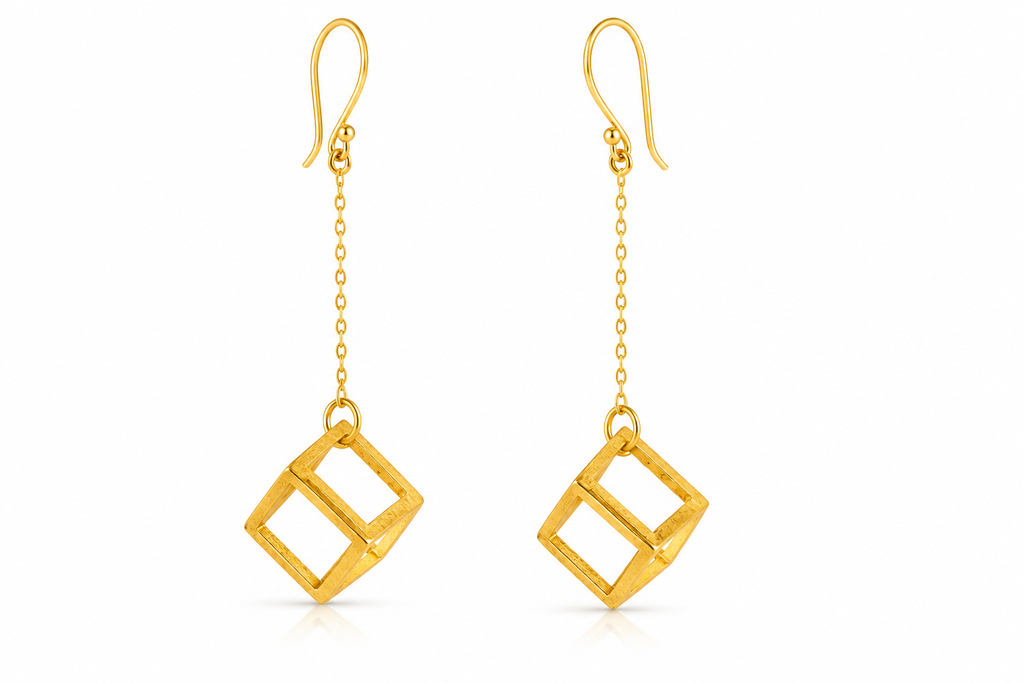 18K Gold Plated Geometric Cube Drop Earrings