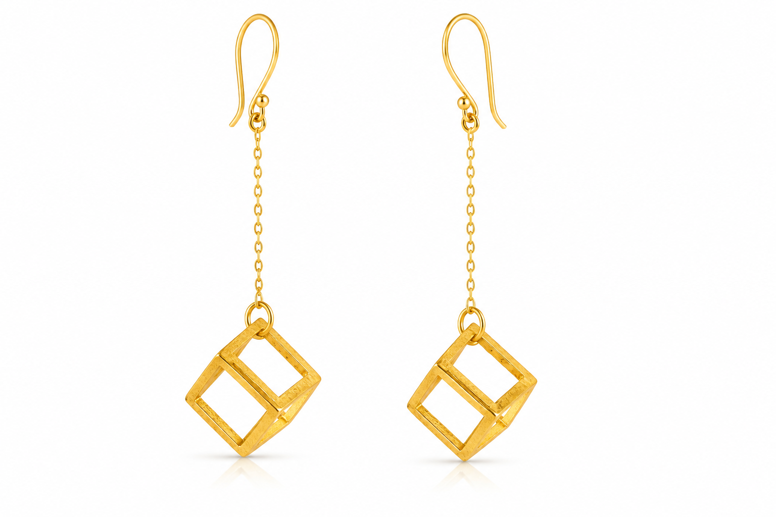 18K Gold Plated Geometric Cube Drop Earrings