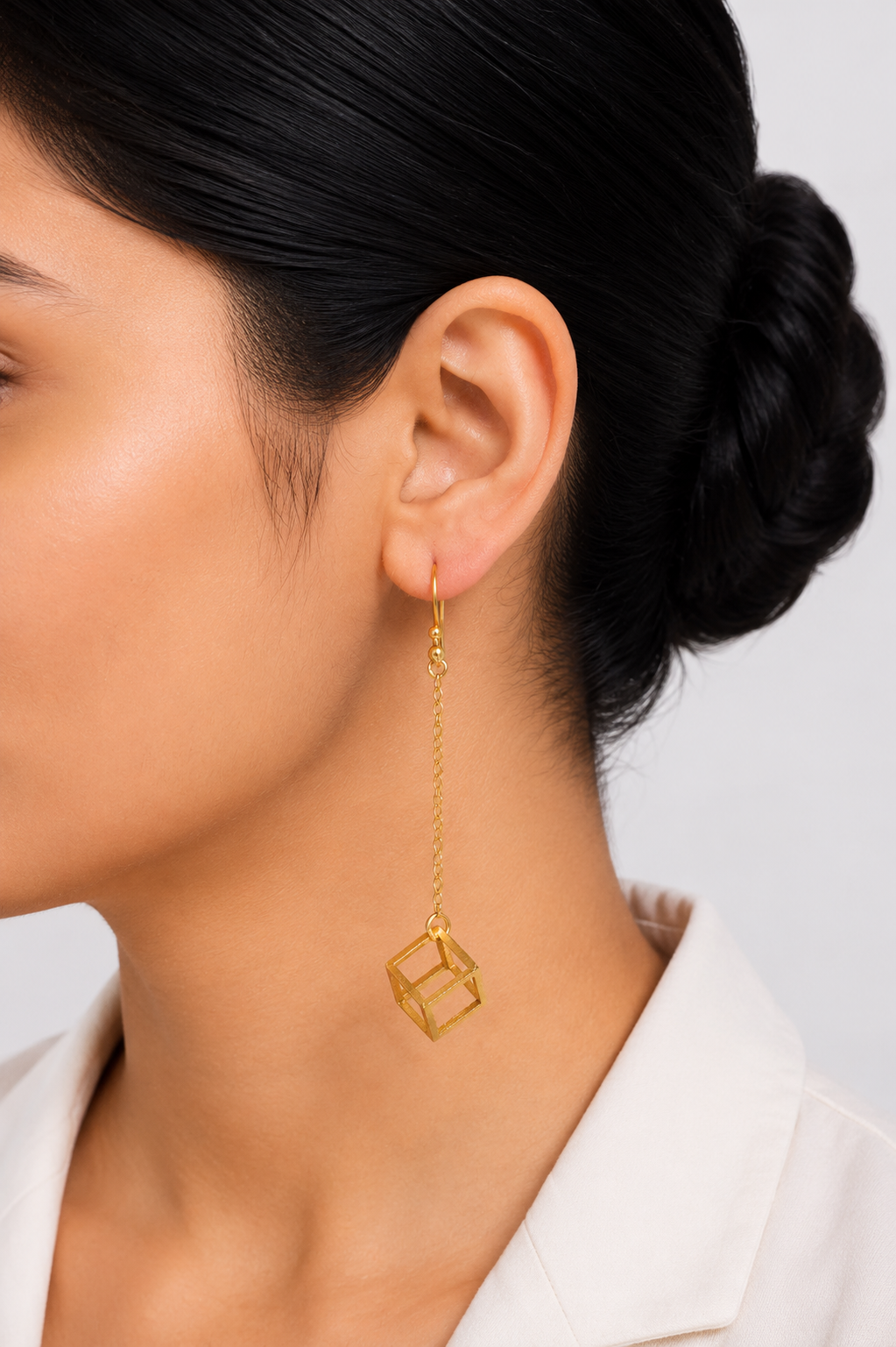 18K Gold Plated Geometric Cube Drop Earrings