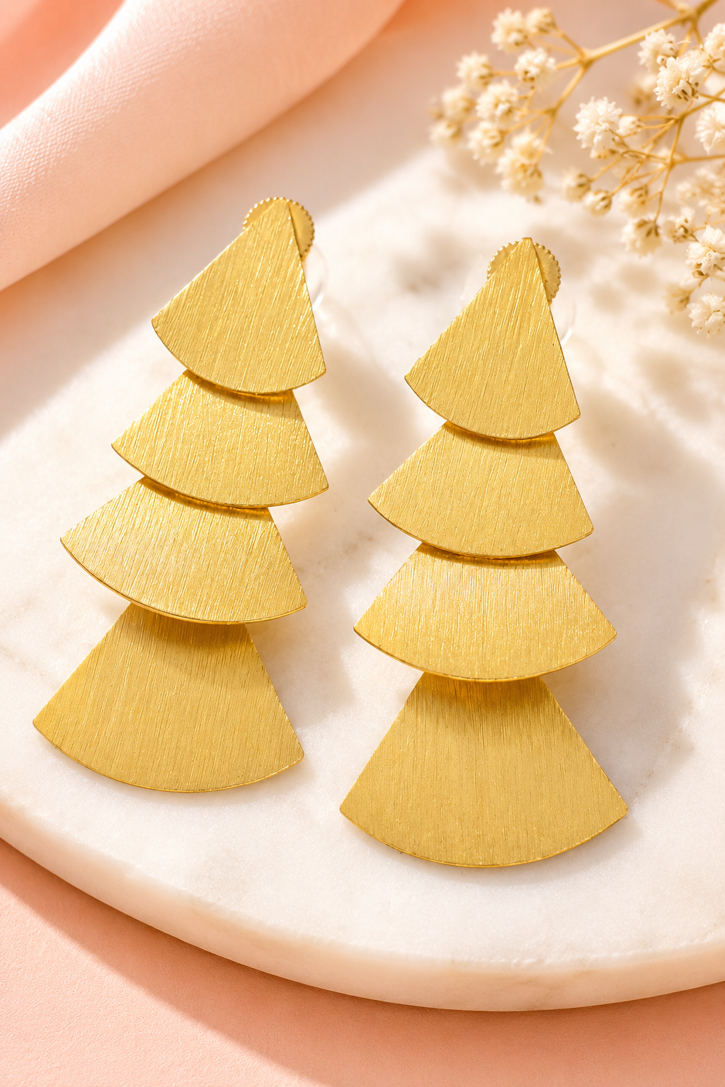 18K Gold Tone Layered  Statement Drop Earrings