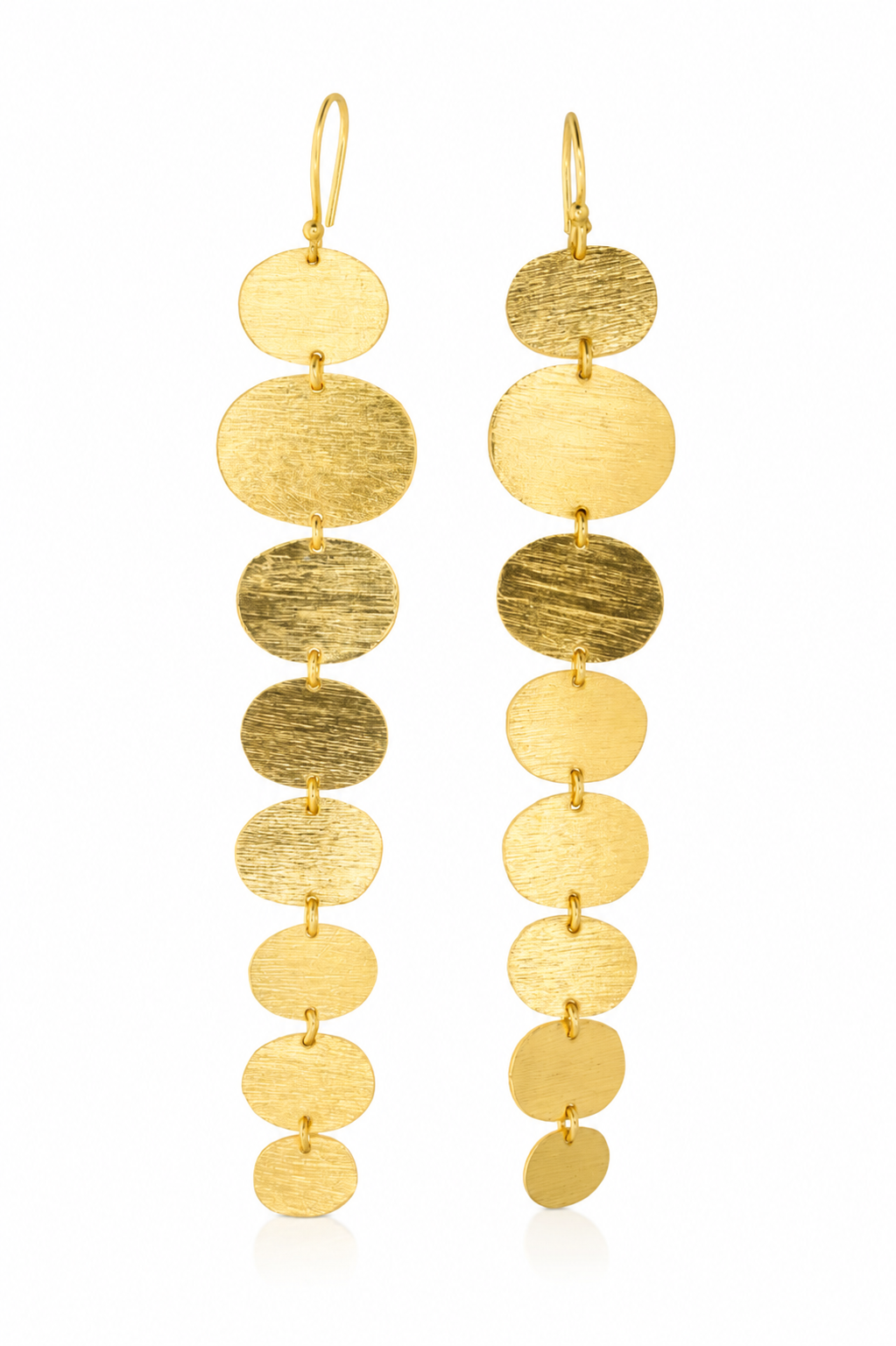 18K Gold Plated Cascading Oval Disc Statement Earrings