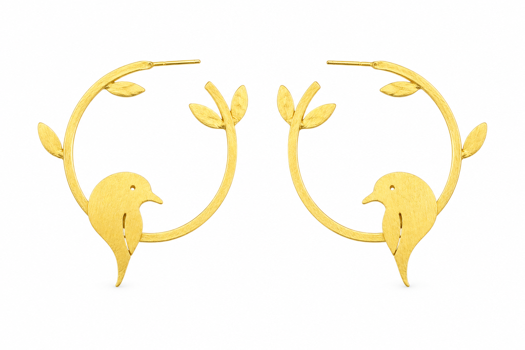 18K Gold Plated Bird Hoop  Earrings