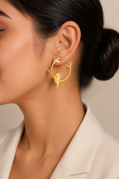 18K Gold Plated Bird Hoop  Earrings