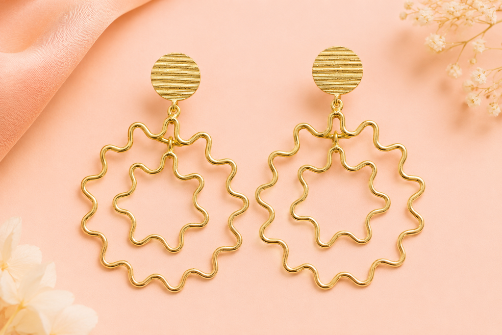 Gold Plated Contemporary Dangle Earrings | Lightweight Fashion Jewelry for Women