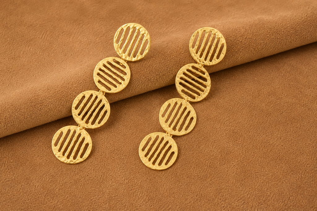18K Gold Plated Geometric Disc Drop Earrings