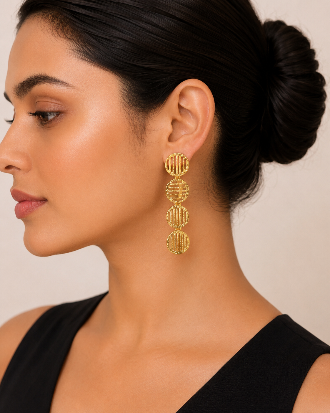 18K Gold Plated Geometric Disc Drop Earrings
