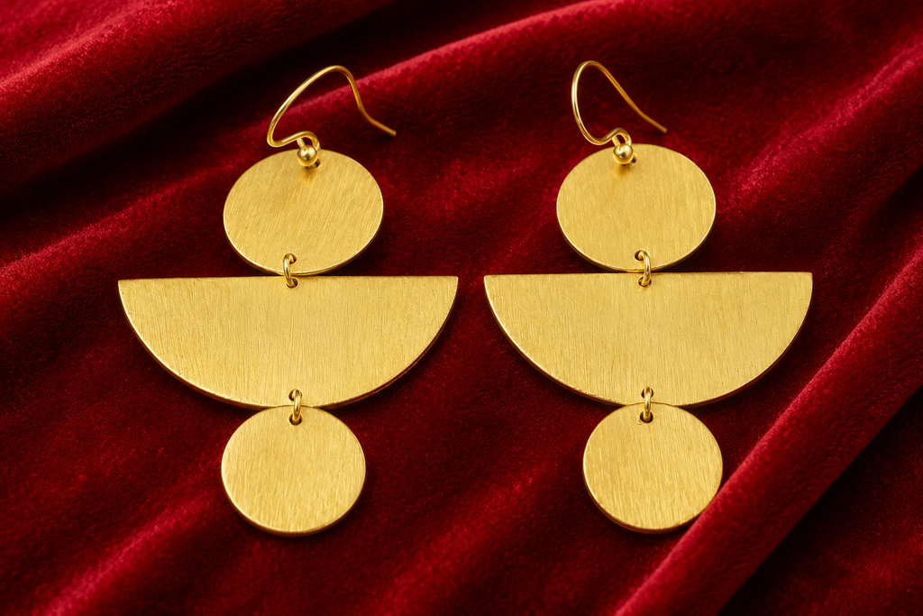 18K Gold Plated circular and  semi-circular Earrings