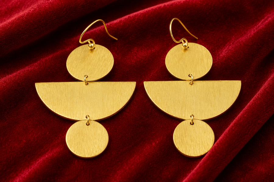 18K Gold Plated circular and  semi-circular Earrings
