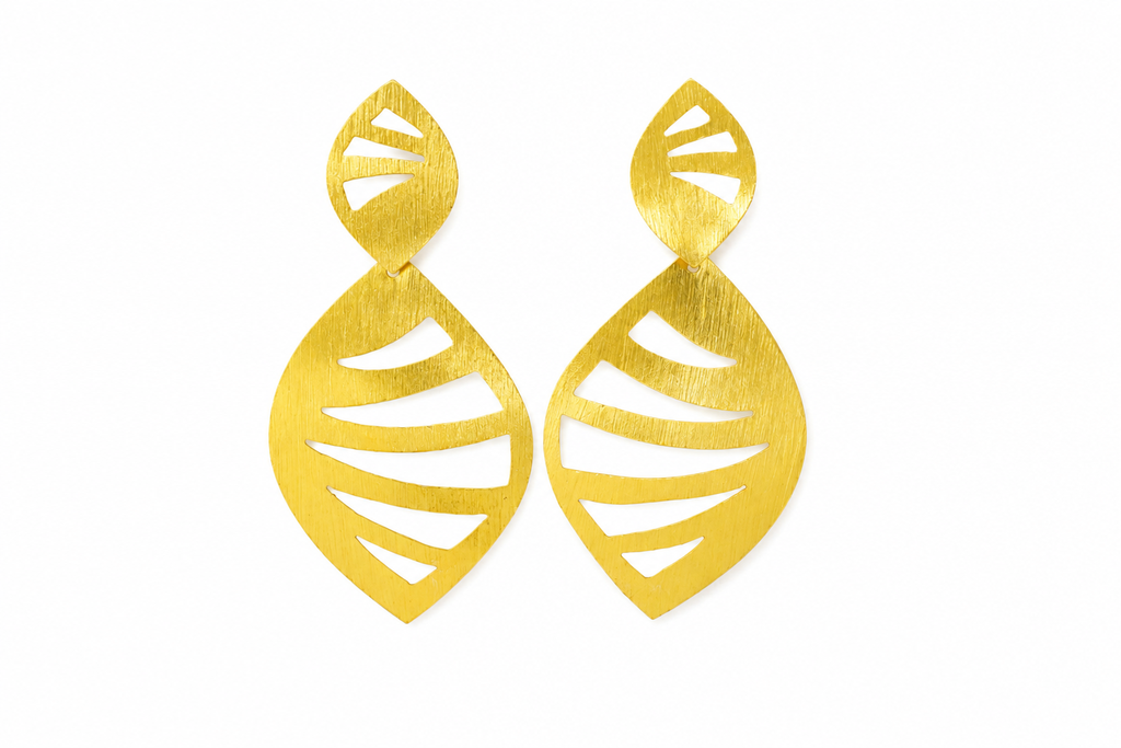 18K Gold Plated Leaf Cutout Statement Drop Earrings
