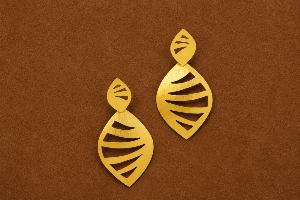 18K Gold Plated Leaf Cutout Statement Drop Earrings