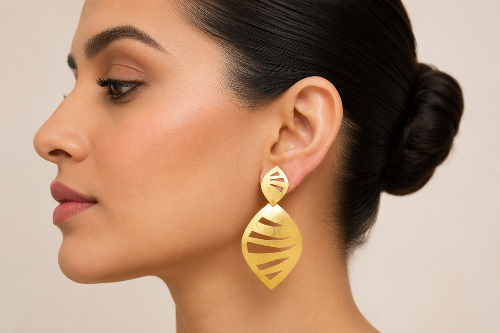 18K Gold Plated Leaf Cutout Statement Drop Earrings