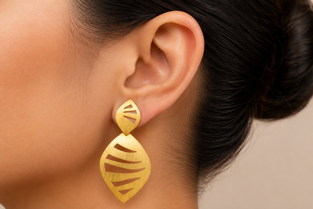 18K Gold Plated Leaf Cutout Statement Drop Earrings