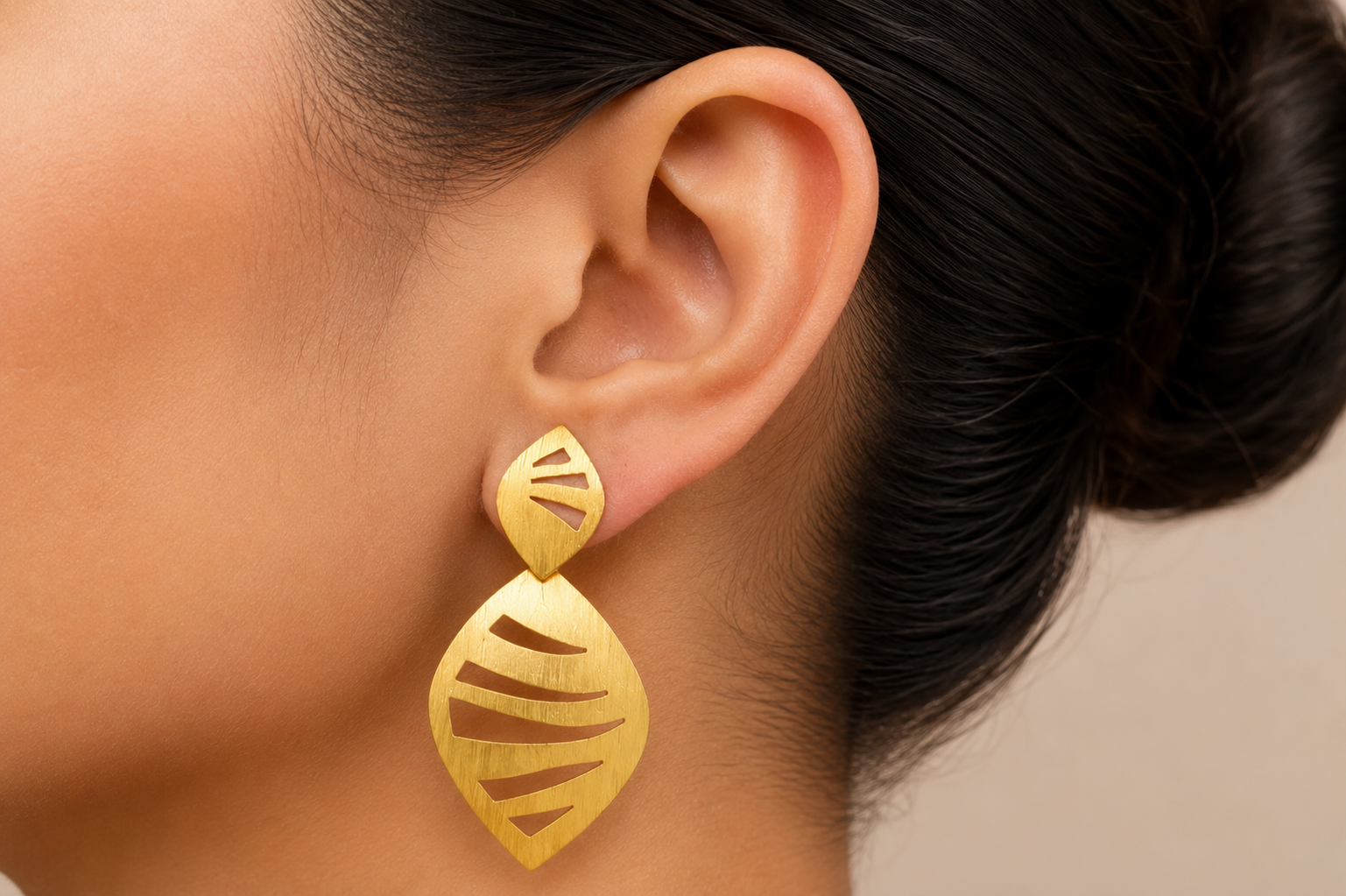 18K Gold Plated Leaf Cutout Statement Drop Earrings