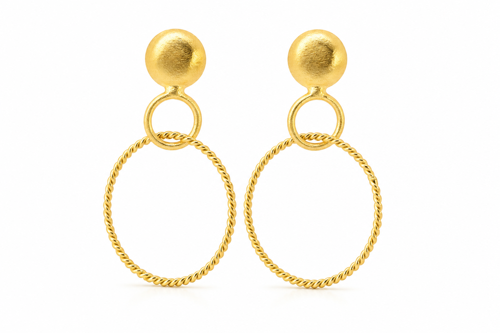 18K Gold Plated Twisted Hoop Statement Earrings