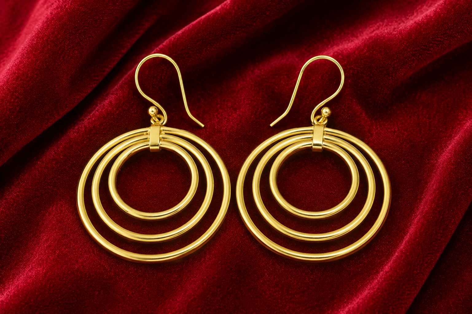 18K Gold Plated Multi-Layer Circle Drop Earrings