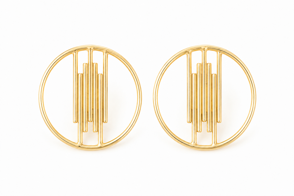 18K Gold-Plated Geometric Circle Stud Earrings