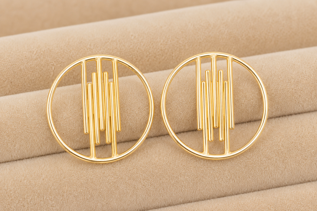 18K Gold-Plated Geometric Circle Stud Earrings