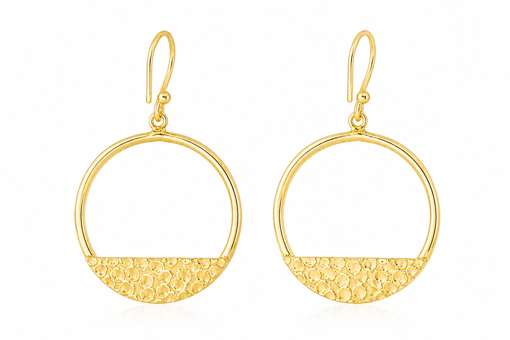 18K Gold Plated Textured Circle Hoop Earrings