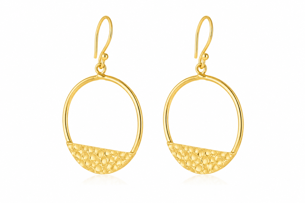18K Gold Plated Textured Circle Hoop Earrings