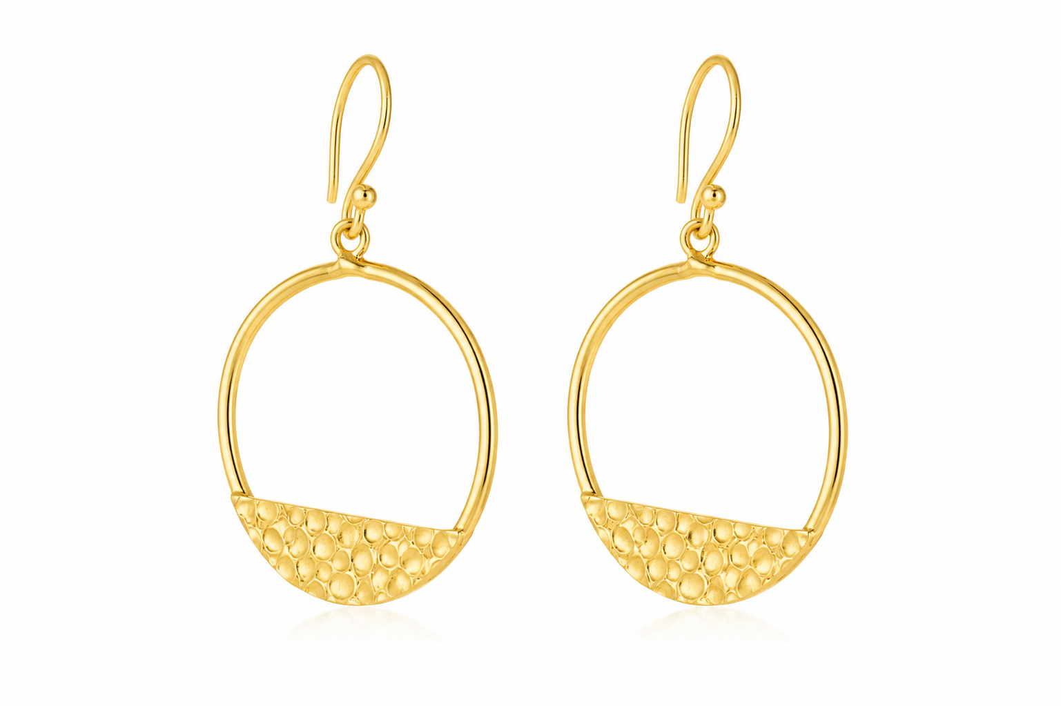 18K Gold Plated Textured Circle Hoop Earrings