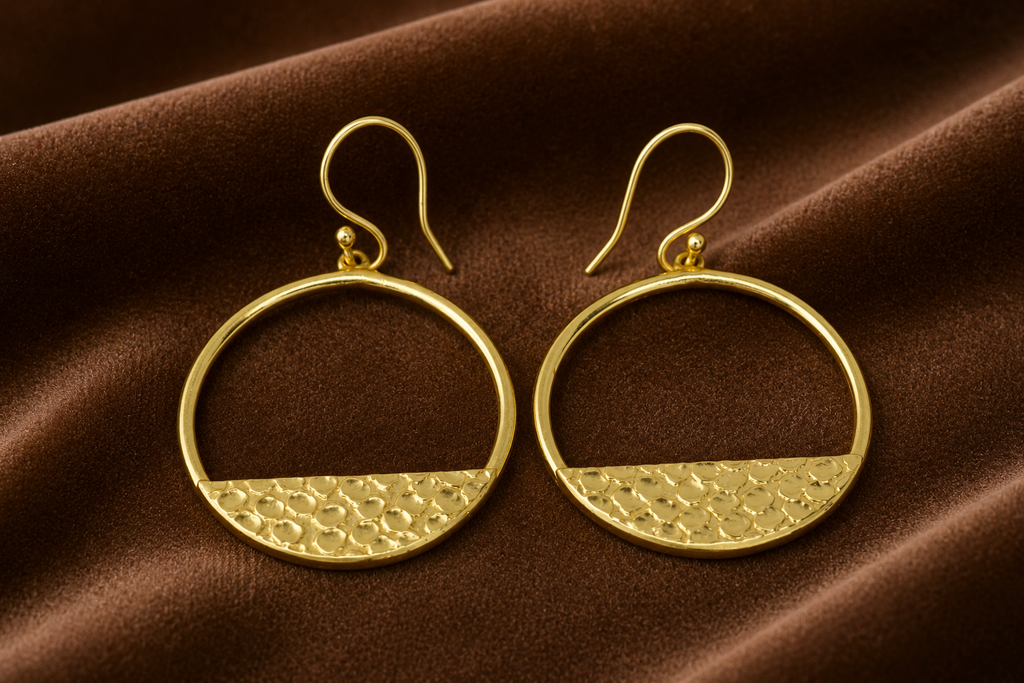 18K Gold Plated Textured Circle Hoop Earrings