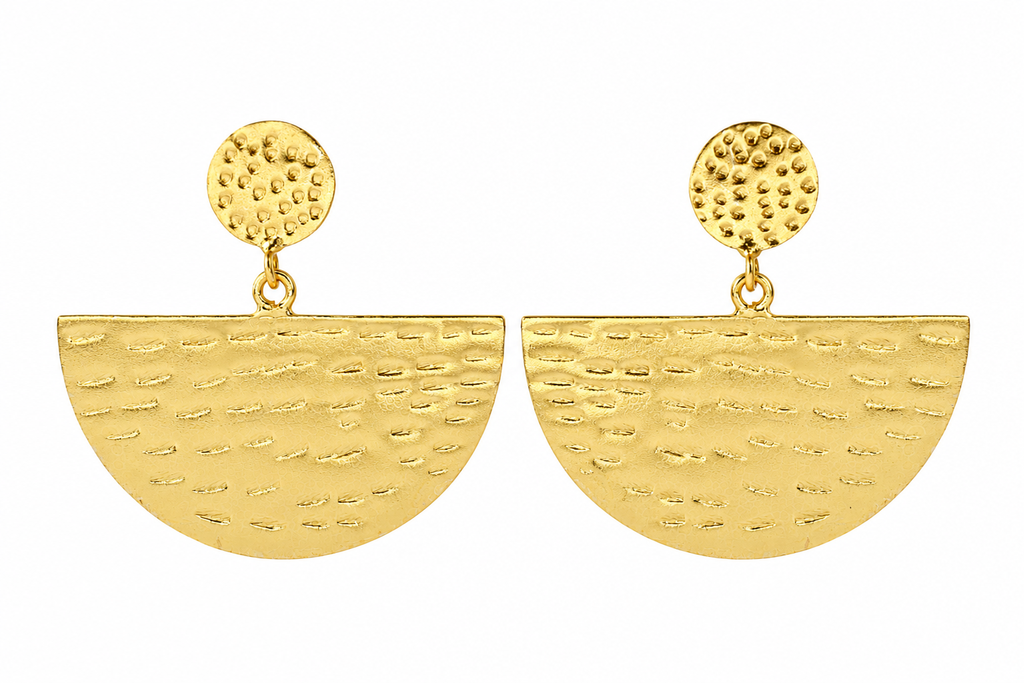 18K Gold-Plated Textured Half-Moon Statement Earrings