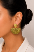 18K Gold-Plated Textured Half-Moon Statement Earrings