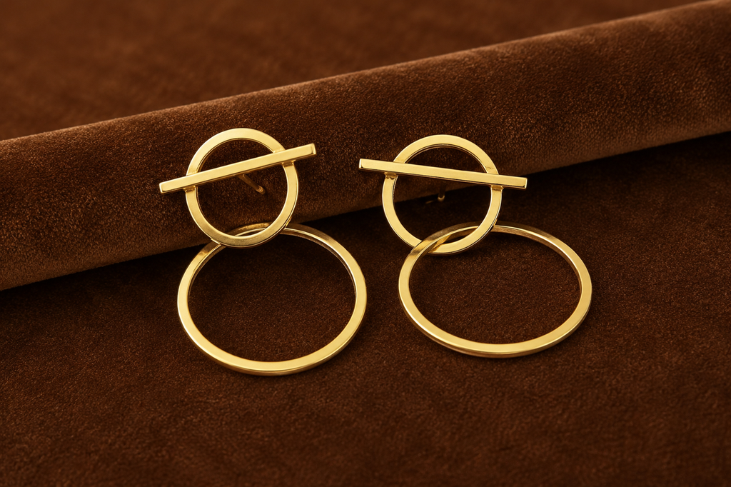 18K Gold Plated Geometric Double Hoop  Earrings