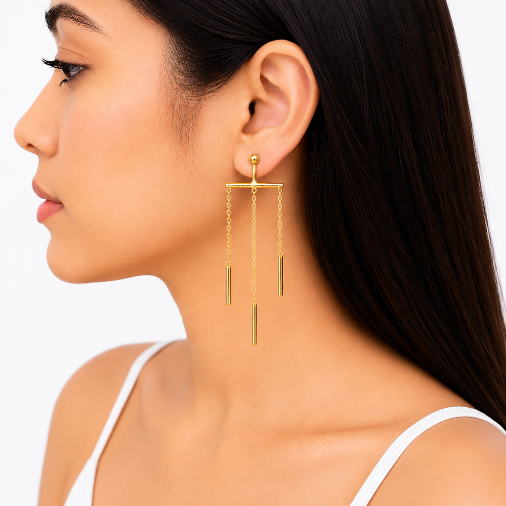 18KT Gold Plated Elegant Long Chain Tassel Earrings