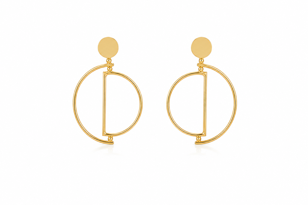 18K Gold Plated Circle Drop Earrings