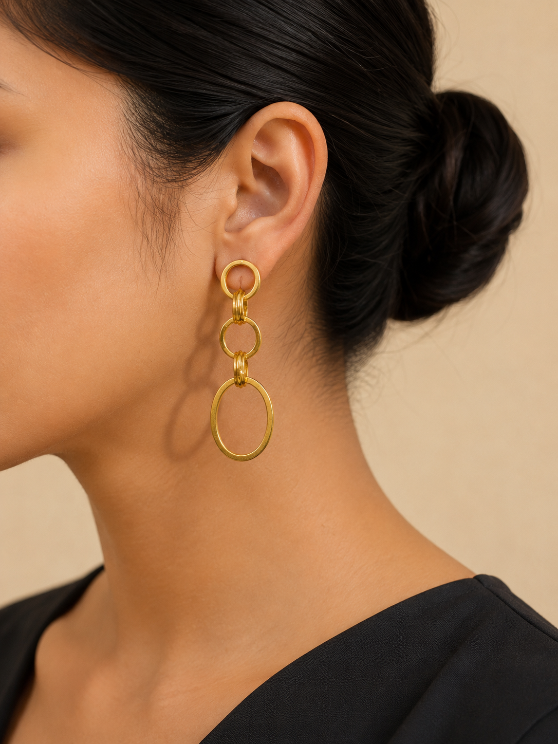 18K Gold-Plated Triple Hoop Drop Earrings