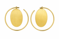 18K Gold Plated Oversized Hoop Earrings with Brushed Oval Charm