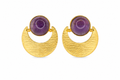 18K Gold Plated Crescent Stud Earrings with  Moonstone Accent