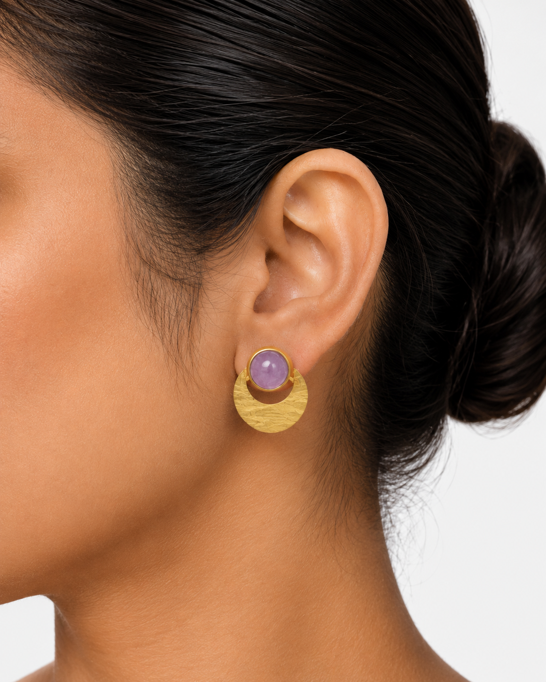 18K Gold Plated Crescent Stud Earrings with  Moonstone Accent