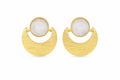 18K Gold Plated Crescent Stud Earrings with  Moonstone Accent