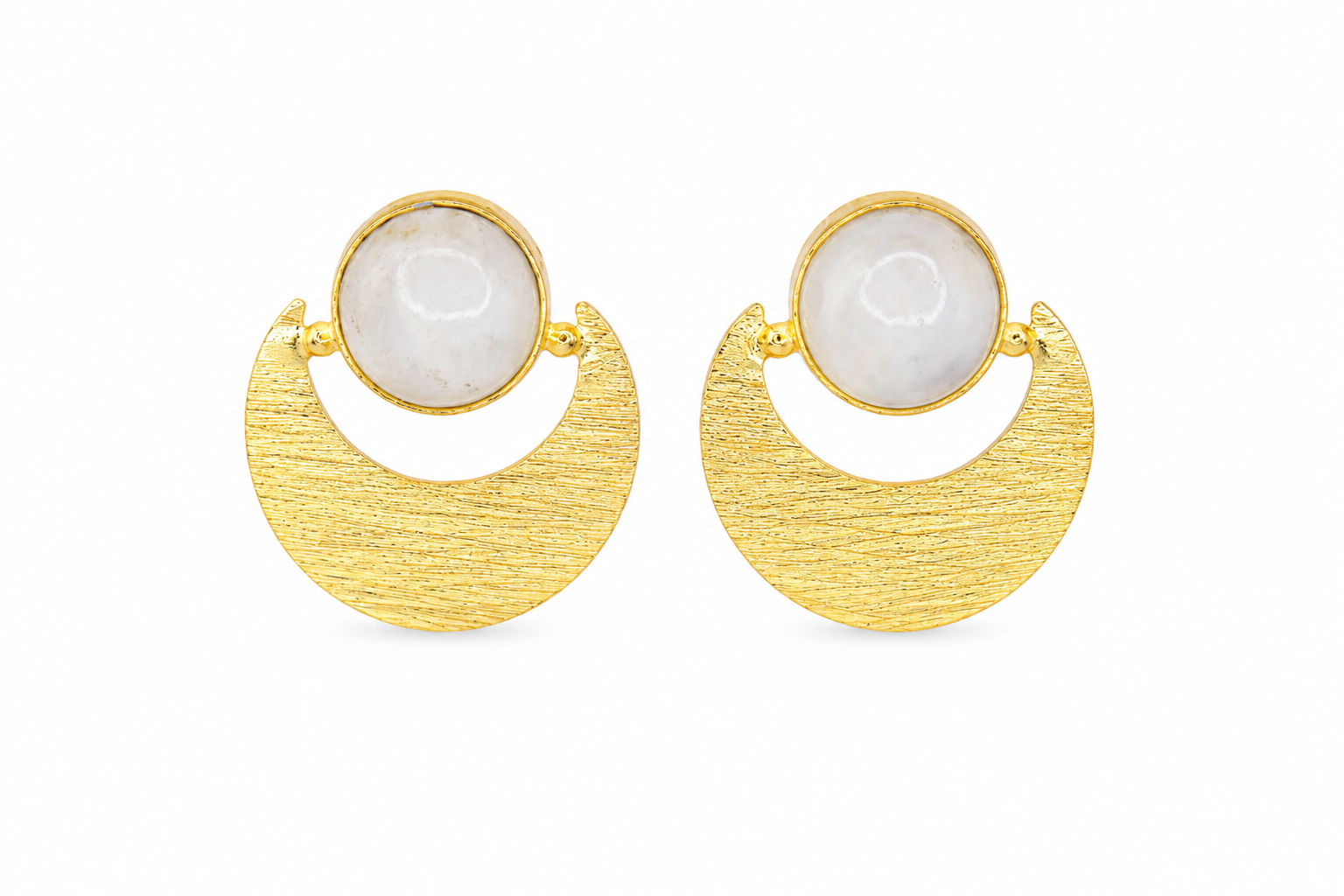 18K Gold Plated Crescent Stud Earrings with  Moonstone Accent