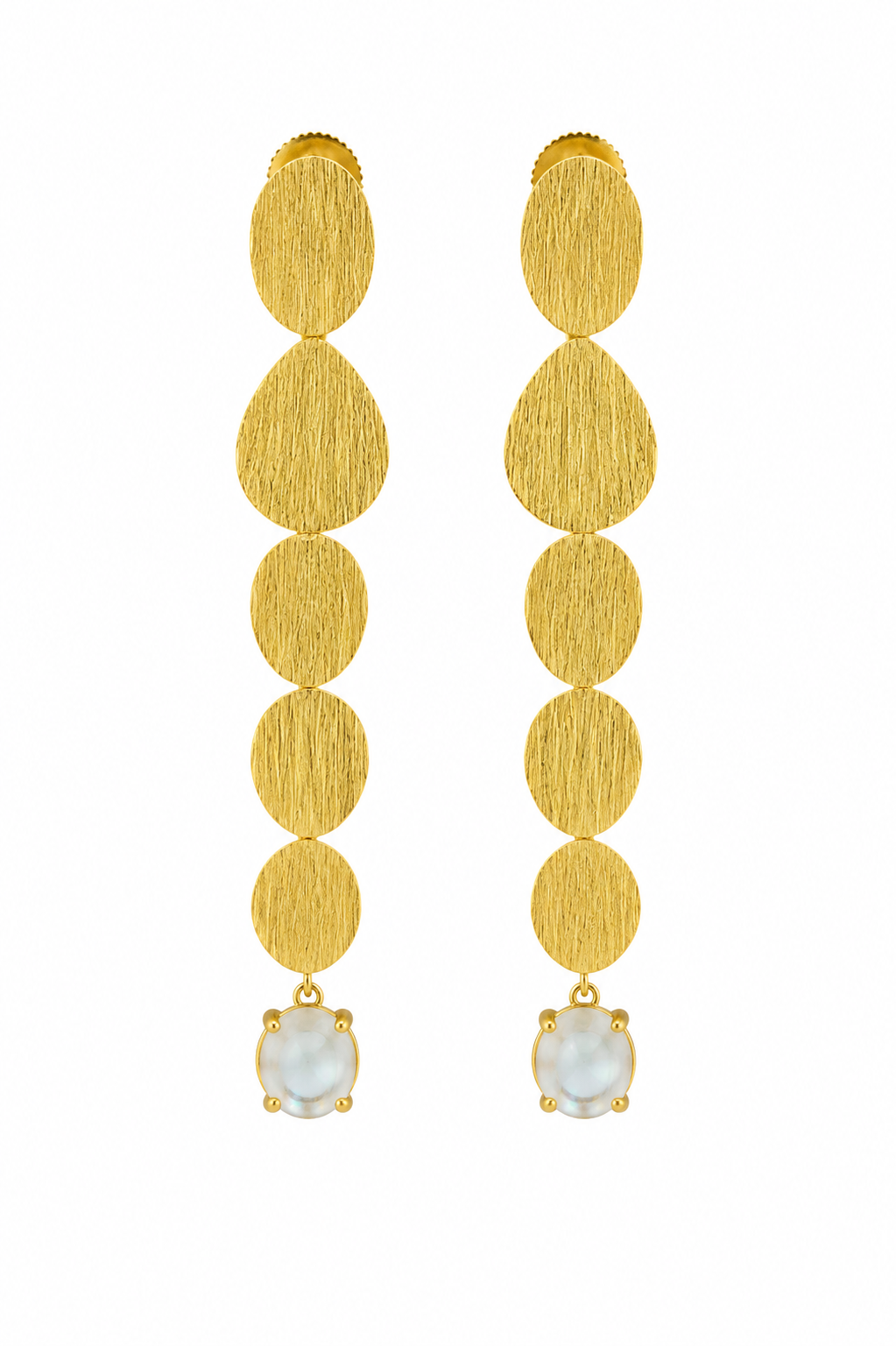 18KT Gold Plated Disc Drop Earrings with White Stone
