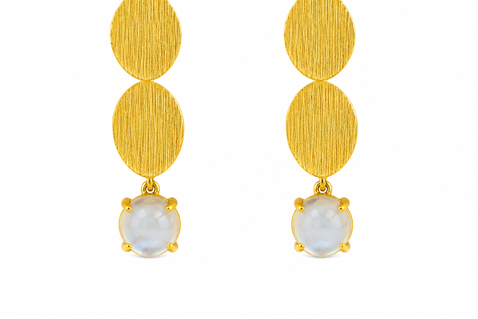18KT Gold Plated Disc Drop Earrings with White Stone