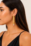 18KT Gold Plated Disc Drop Earrings with White Stone