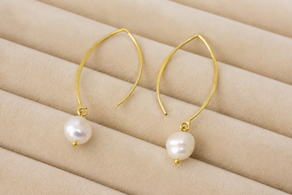 18K gold plaed Natural Pearl & Gemstone Drop Earrings