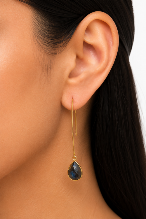 18K gold plaed Natural Pearl & Gemstone Drop Earrings