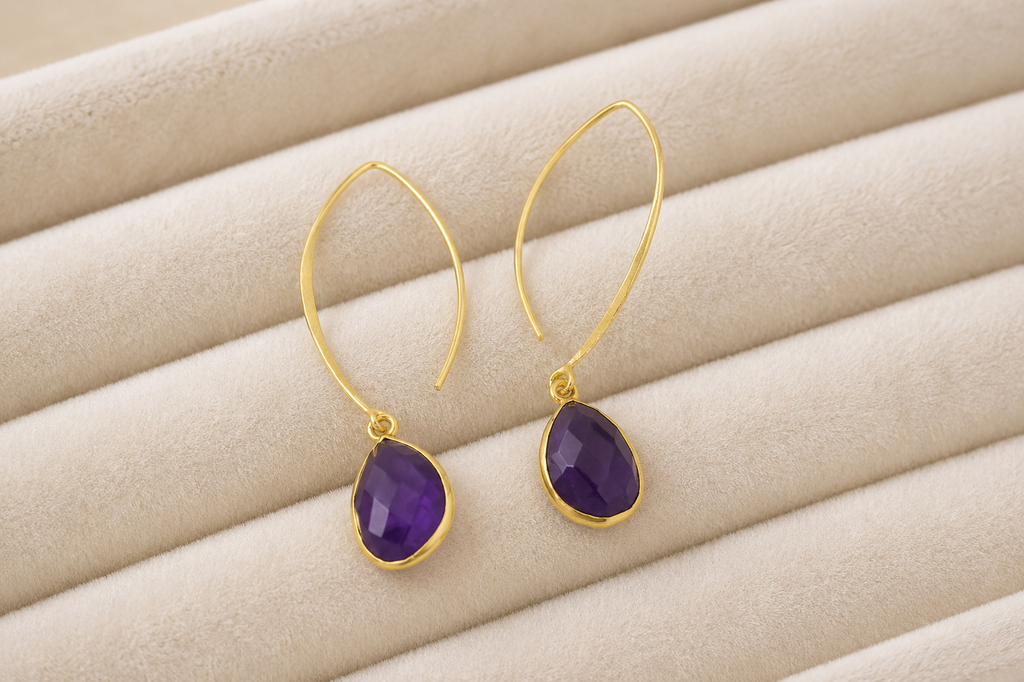 18K gold plaed Natural Pearl & Gemstone Drop Earrings