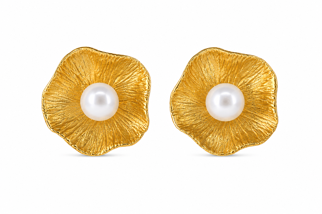 18KT Gold Plated Pearl Flower Stud Earrings