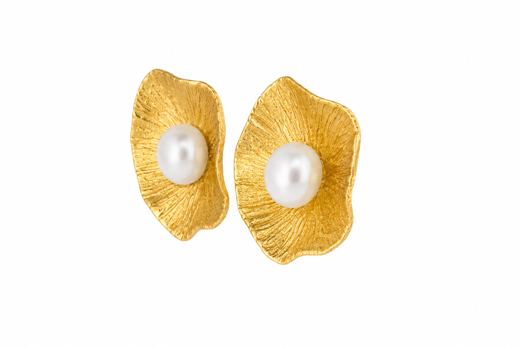 18KT Gold Plated Pearl Flower Stud Earrings