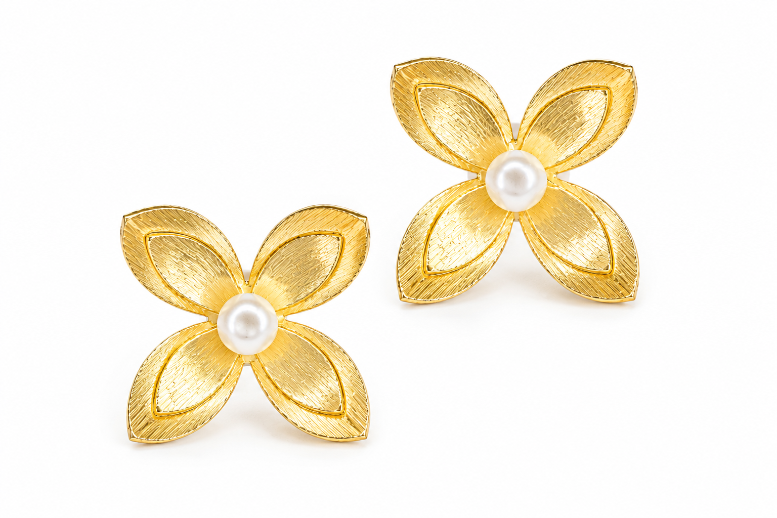 18K Gold-Plated Pearl Floral Stud Earrings